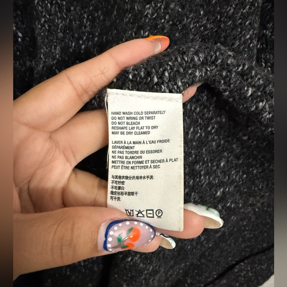 Anthropologie Maggie Bell-Sleeved Sweater Grey Marled V-Neck Charcoal - Picture 9 of 12